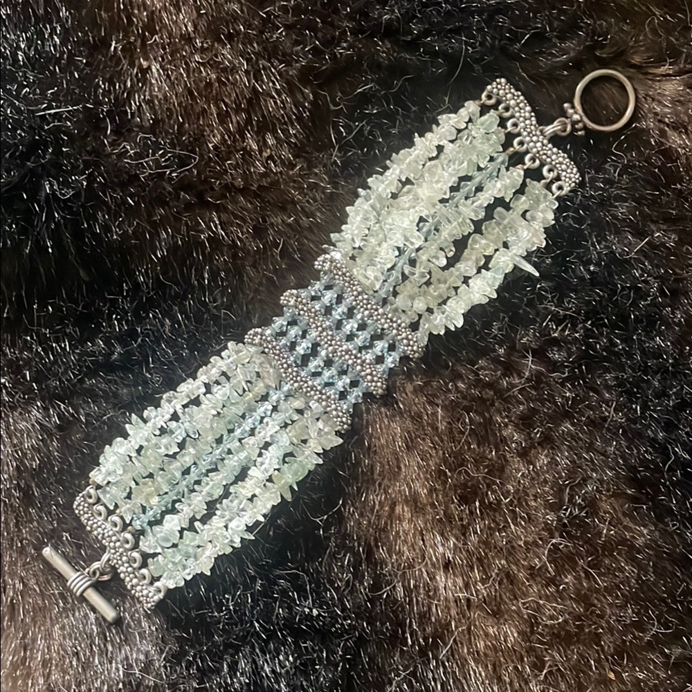 Silver Aquamarine & Crystal Multi-Strand Bracelet